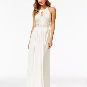 Morgan & Co. White Lace Halter Maxi Dress